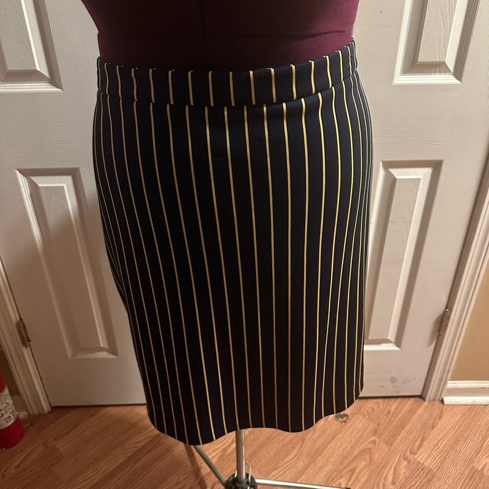Ashley Stewart Navy and Yellow Striped Pencil Skirt